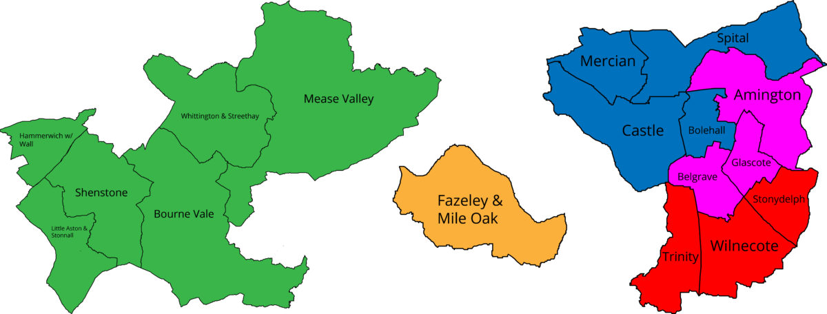 From left to right: Rural Branch, Fazeley & Mile Oak Branch, and Tamworth Borough Branches.
